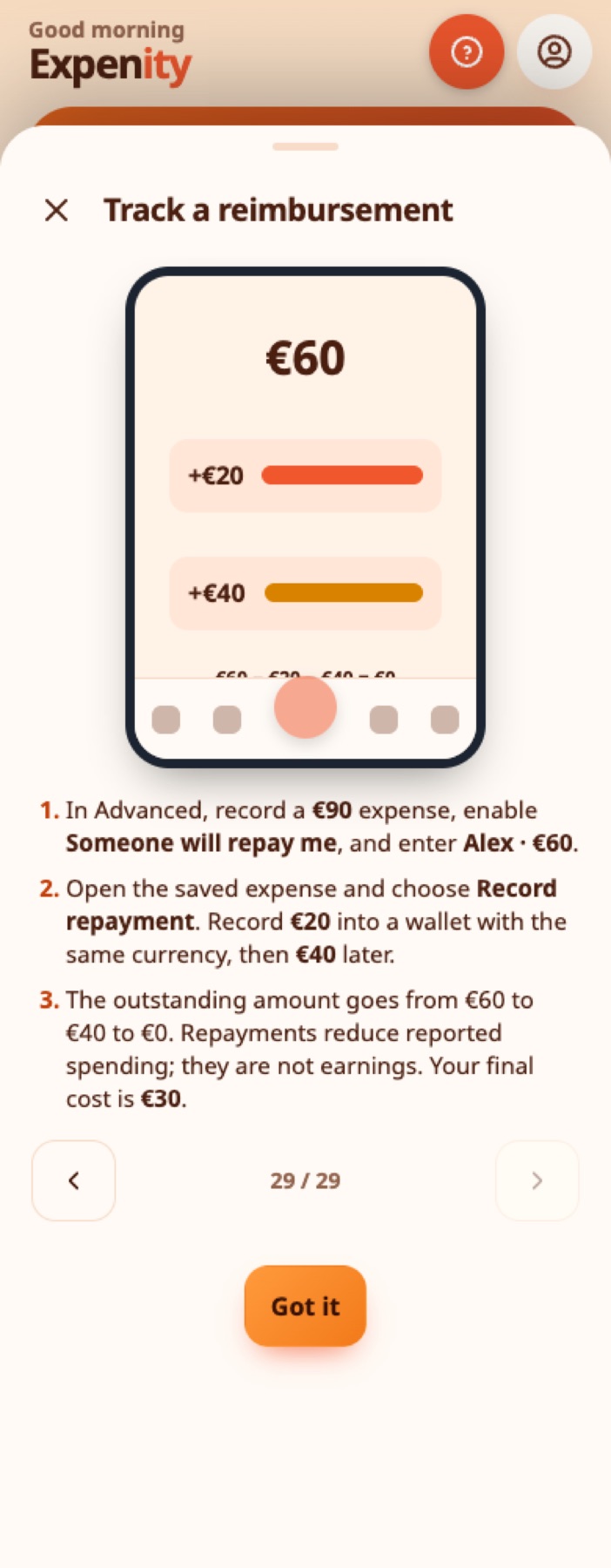 Animated reimbursement guide