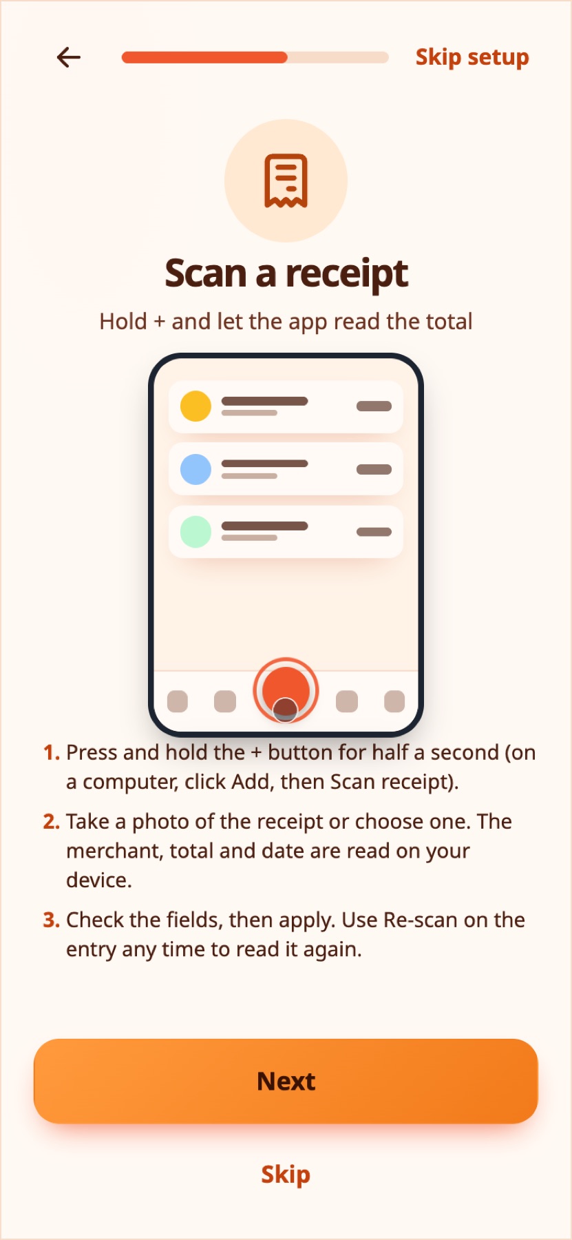 The scan step in the first-run setup.