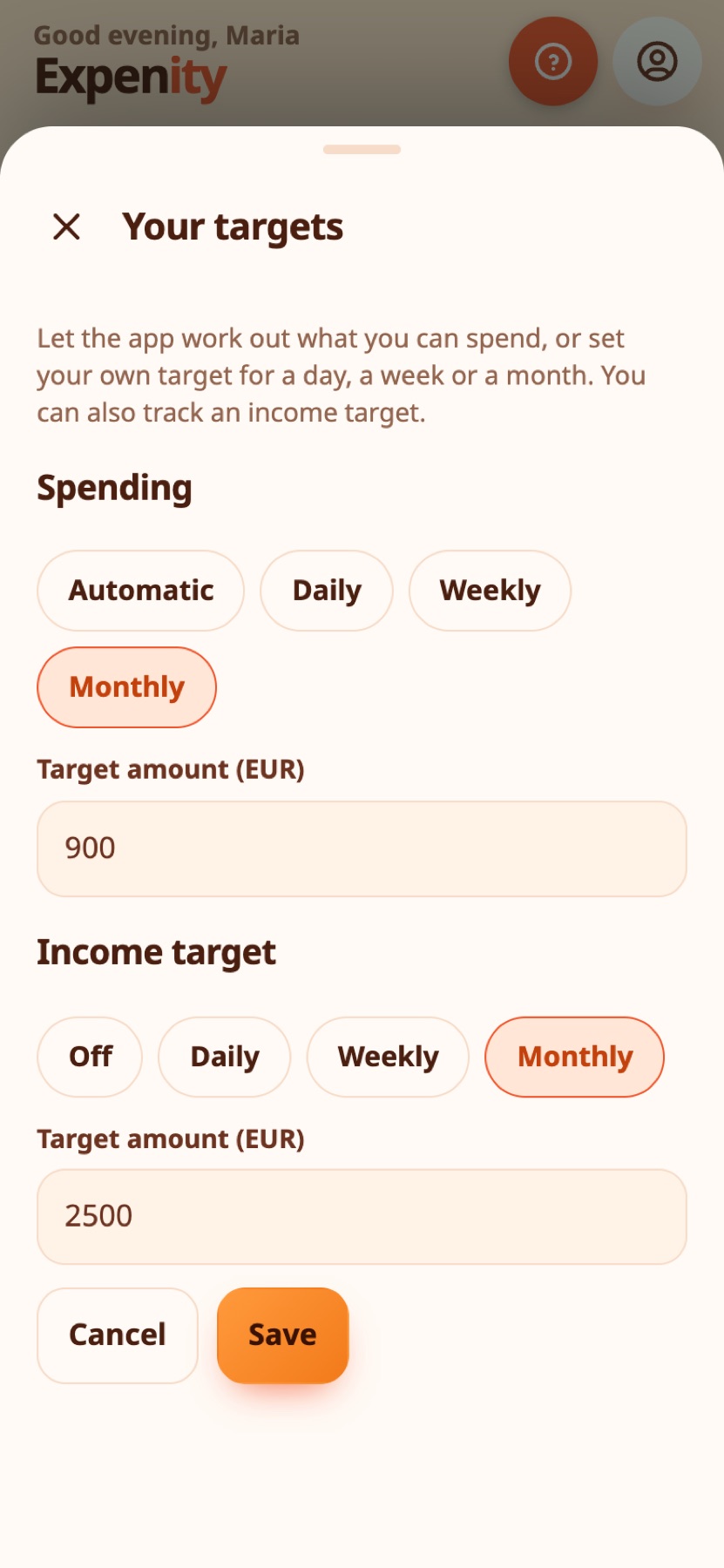 Choosing a spending and an income target.